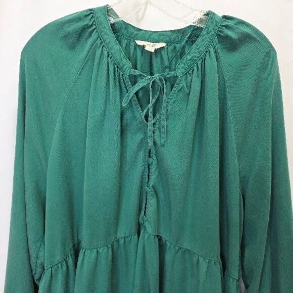 Terra & Sky Dress Womens Plus Sz 1X Kelly Green Tiered Boho Cottagecore Prairie - Picture 2 of 12